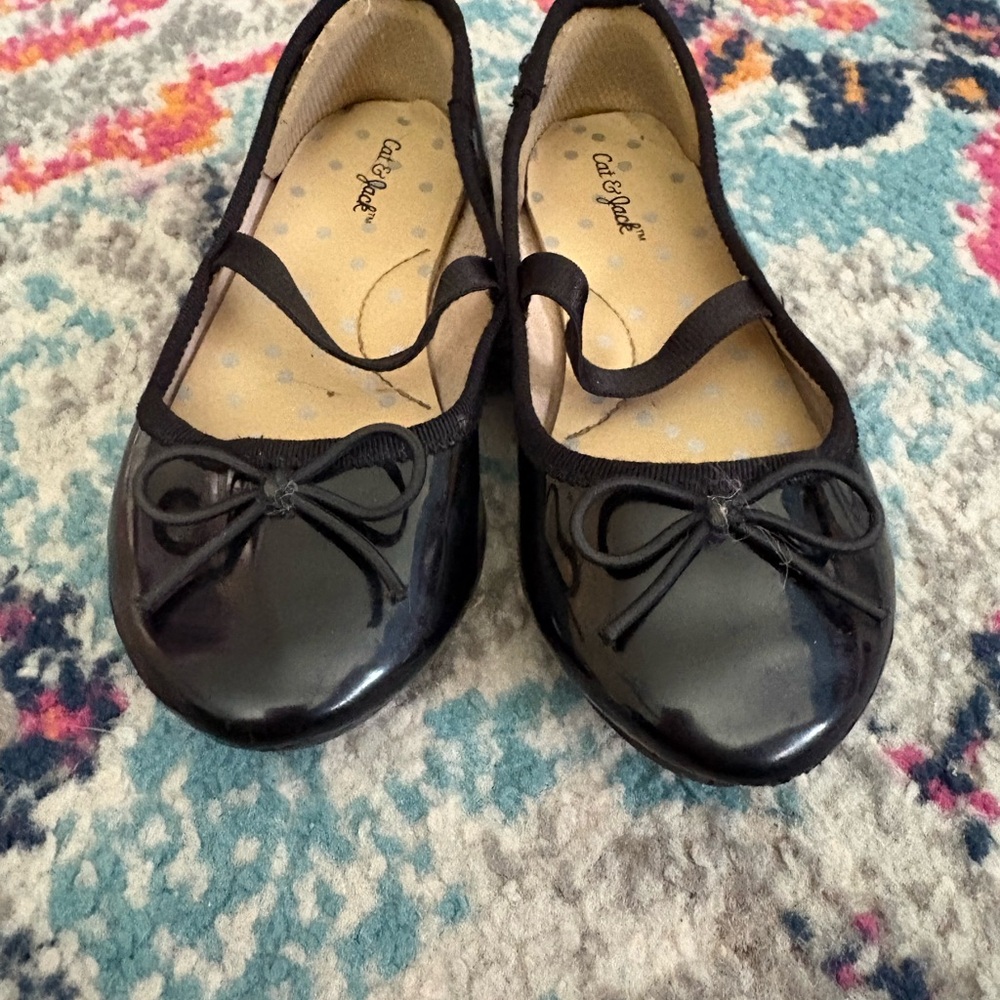 Cat & Jack Glossy Black Kids Dress Shoes with Bow